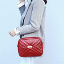 Women Simple Leather Crossbody Bag Chain Shoulder Messenger Handbag (Red) A