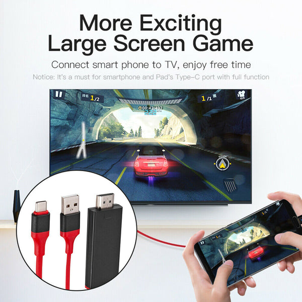 2m Type C+USB to HDMI Converter Cable 4K Video Adapter Cord for Phone HDTV A#S