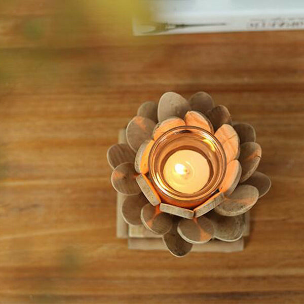 Wooden Candle Holders Lotus Tealight Stand Wedding Church Home Decor