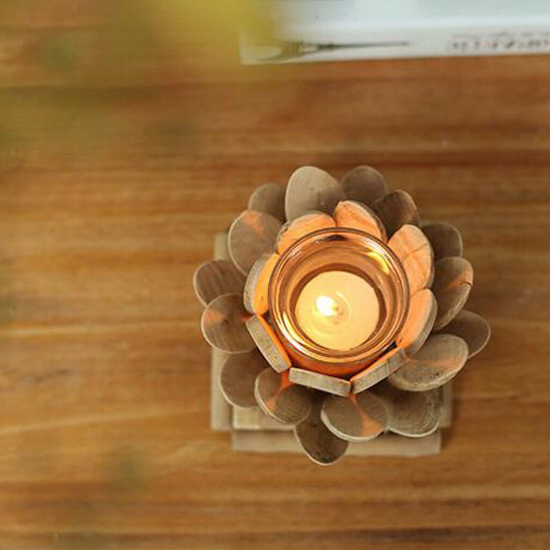 Wooden Candle Holders Lotus Tealight Stand Wedding Church Home Decor