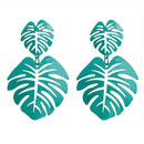 Hollowed Leaf Dangle Ear Stud Elegant Women Drop Earrings Jewelry (Green) A
