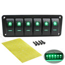 6 Gang Car Boat Marine Circuit Green LED Rocker Switch Panel Breaker 12V/24