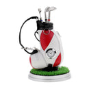 Desktop Golf Bag Pen Holder with Clock & Lawn Base & 3 Golf Club Pens Decor