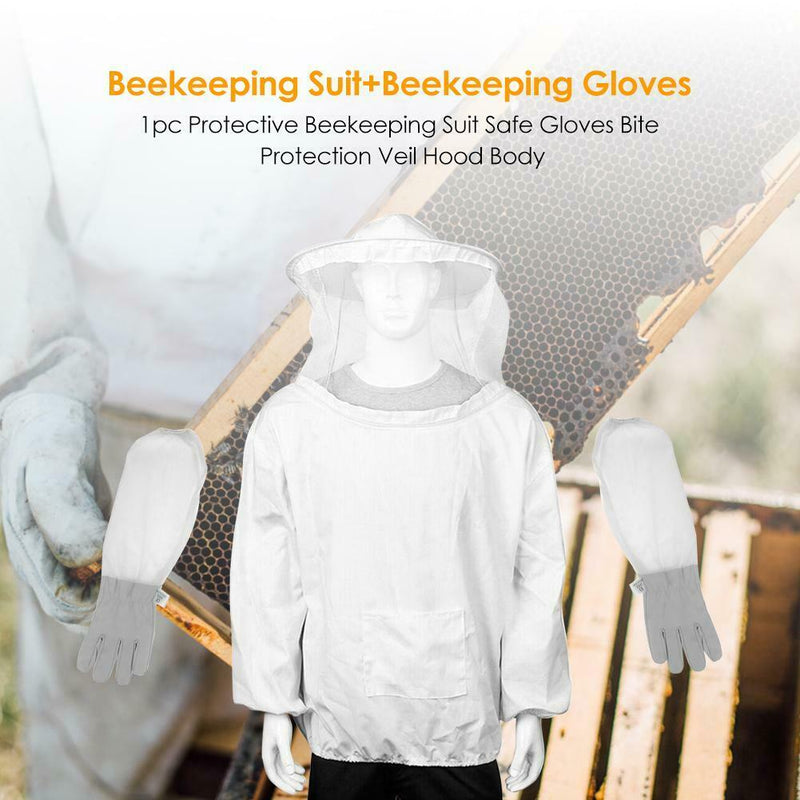 1pc Protective Beekeeping Suit Safe Gloves Veil Hood Full Body Bite Protection