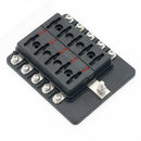 10-Way Blade Fuse Box Fuse Block Holder with Fuses for 12V 24V Car Marine