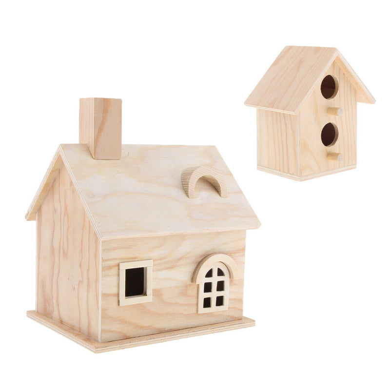 Wooden Bird House Perch Wood Paint Cabin for Indoor Cage Hanging Decoration