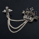 Lady Men Clear Crystal Rhinestones Brooch Lapel Pin Crown Coat Suit Tassel Charm