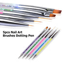 5pcs/Set Nail Art Painting Pens Acrylic Rhinestone Handle UV Gel Dotting Brushes
