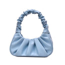Elegant Pleated Handbag Women Leather Travel Totes Shoulder Bag (Blue)
