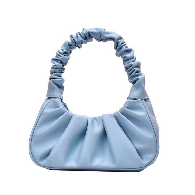 Elegant Pleated Handbag Women Leather Travel Totes Shoulder Bag (Blue)