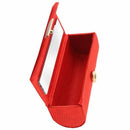 Button Floral Chinese Embroidery Lipstick Case + Mirror, Metal red R6A2