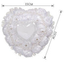 Lovely Heart-Shaped Ring Pillow Rose Flowers Rhinestone Pearls Ring Bearer