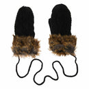 Warm Ladies Rag Wool Winter Snow Mittens Knitted Fleece Lined Fur Gloves-Bl