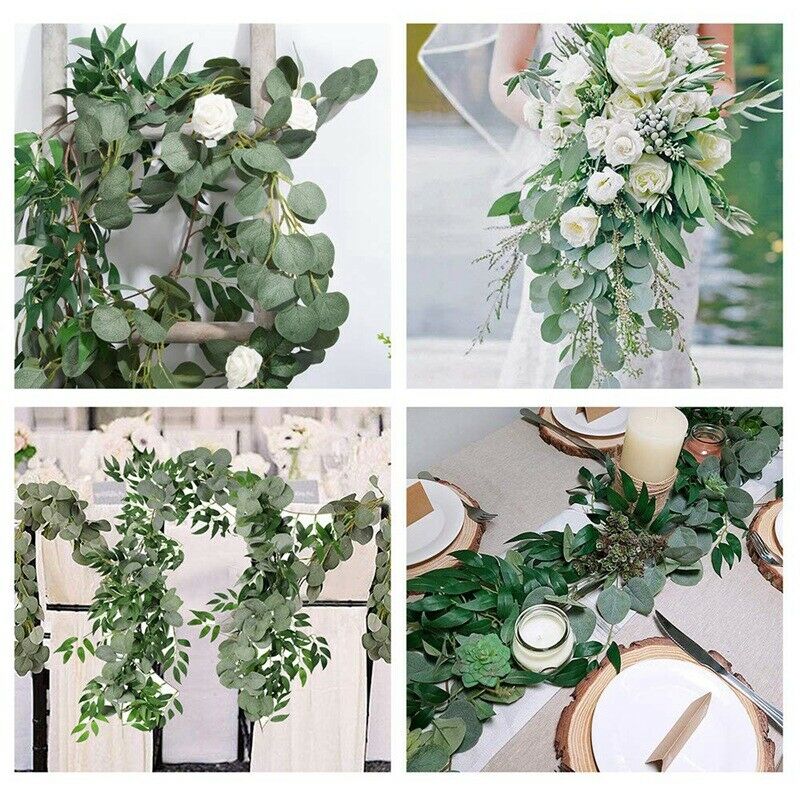 6.5-Foot Artificial Eucalyptus Garland and 6-Foot Willow Vine Branches Leaf E5G2