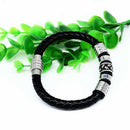 Fashion Black Woven Leather Rope Bracelet Men'S Simple Titanium Steel Brace