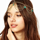 Headband Turban Headband For Lady Golden Chain Turquoise Metal Fashionable