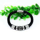 Fashion Black Woven Leather Rope Bracelet Men'S Simple Titanium Steel Brace