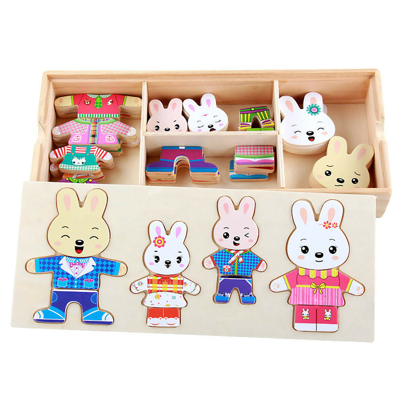 DIY Rabbit Clothes Wooden Educational Puzzles Changing Puzzle Set Children Toys