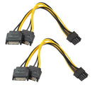 2pcs Dual 15Pin SATA Male To PCIe 8Pin(6+2) Male Video Card Power Cable A