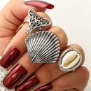 3 Pcs/Set Women Carved Sea Shell Ring Set Knuckle Rings Boho Beach Jewelry  D9Y6