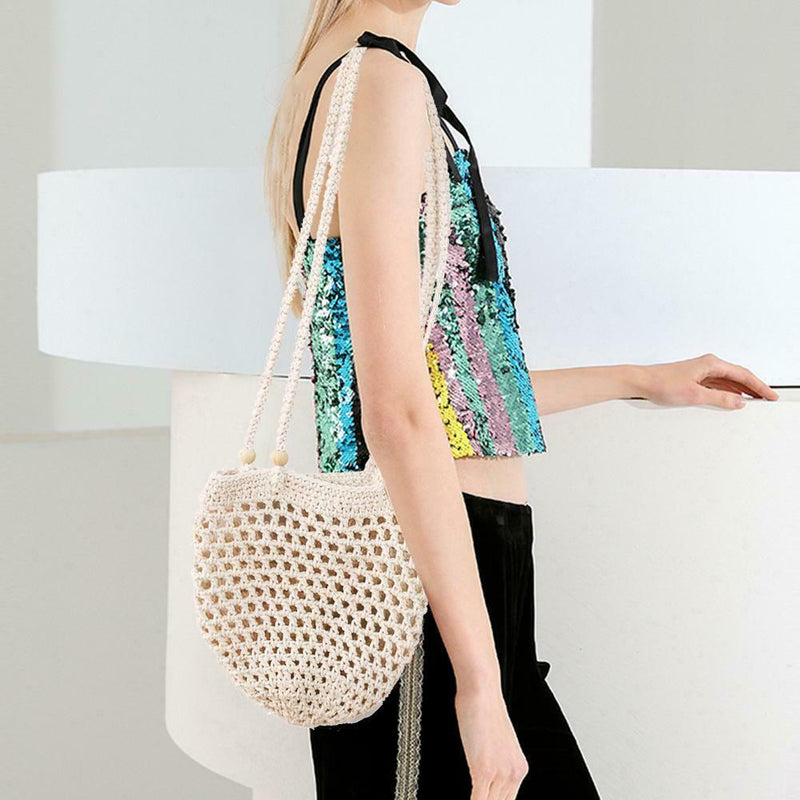 Women Crossbody Bag Woven Bucket Mobile Coin Purse Messenger Oval Shoulder Bags