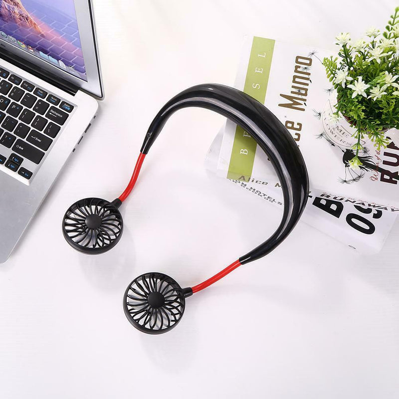 USB Rechargeable Wearable Portable Mini Hand Free Fan Neckband Fan (Black)