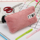 Cute Soft Plush Pen Bag Stationery Cosmetic Pouch Student Supply (Wine Red) A