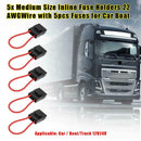 5pcs 22 AWG Wire Medium Inline Fuse Holders with 5pcs Fuses for Car Marine