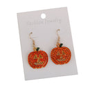 Halloween Full Crystal Rhinestone Pumpkin Pierced Hook Dangle Stud Earrings