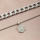 Double Layer Clavicle Chain Necklace Men Simple Retro Letter Alloy Pendant