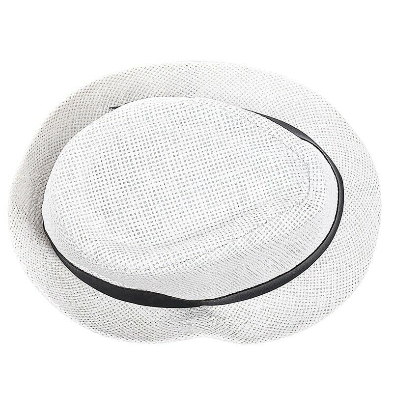 Women Men Fedora Trilby Cap grass Style Packable Travel Sun Summer Hat, Whi X5T7