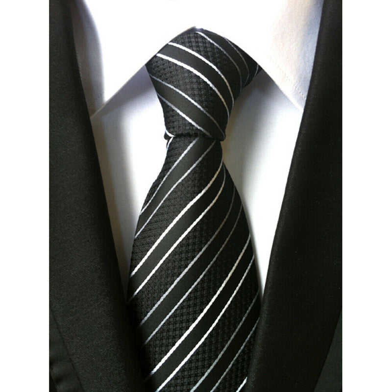 New Classic Striped Black White JACQUARD WOVEN Silk Men's Tie Necktie