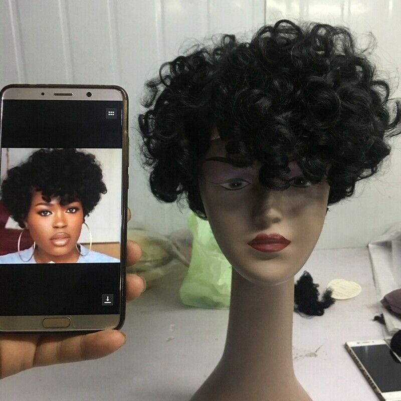 Synthetic Curly Hair Wig Female Short Hair Human Hair Wig Black Natural Vol K4P4