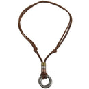 Fashion Men Retro Leather Cord Necklace Double Circle Ring Pendant Jewelry  P3R7