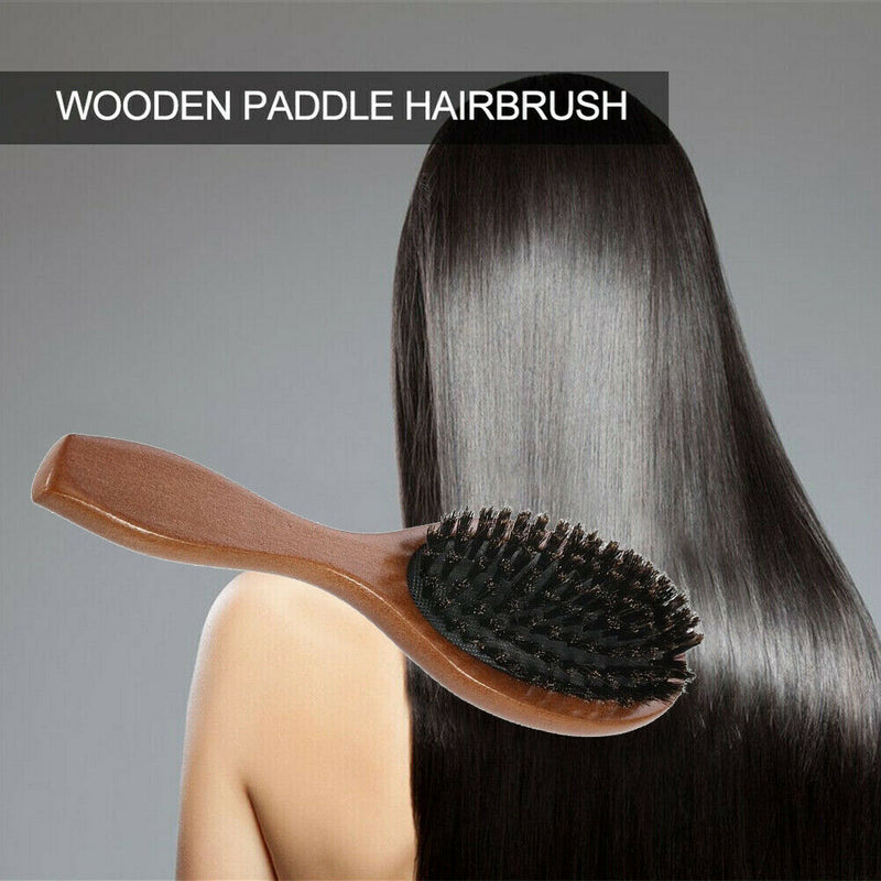 Natural Bristle Hair Brush Anti-static Wood Massage Comb Hair Styling Tool