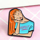 Cartoon Bored Girl Drip Oil Brooch Denim Jacket Badge Lapel Pins (Style 1) A