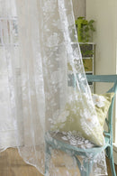Flocking Peony Sheer Curtain Panel Window Tulle Divider White 100*200cm
