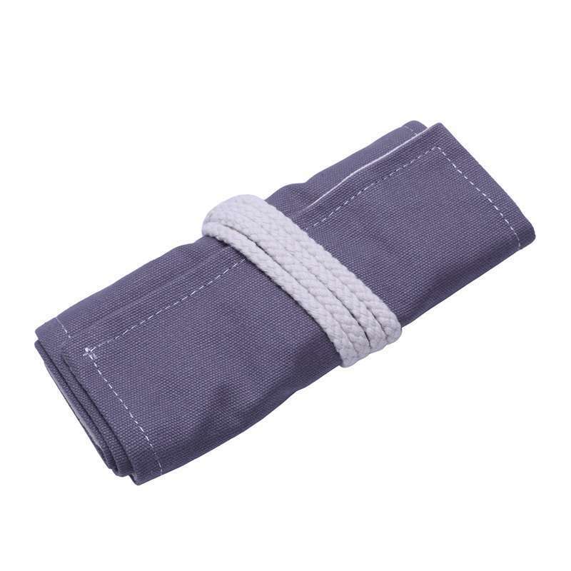 36 Holes Roll Up Pencil Case Canvas Wrap Pen Bag Storage Holder, gray J5M7