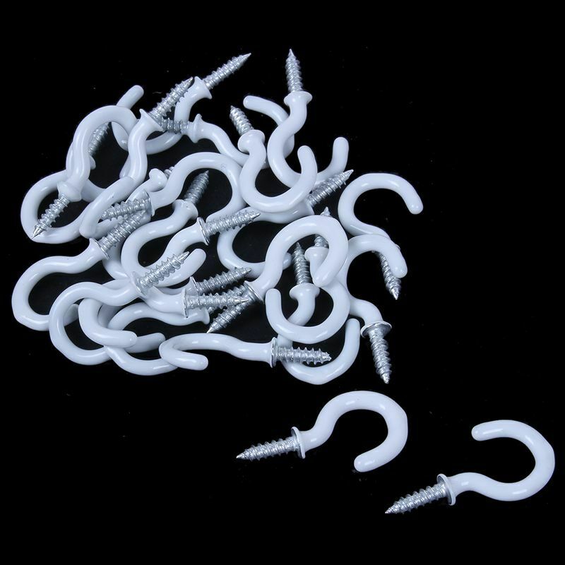 1.1 inchCup Mug Hooks Shouldered Metal Screw-in plastic coated Hanging whti Y7V7