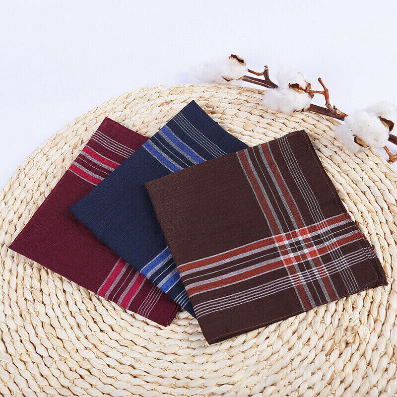 12 Pcs 37*37 cm Mens Handkerchiefs Gentlemens Hankies Cotton Blend Plaid Hanky
