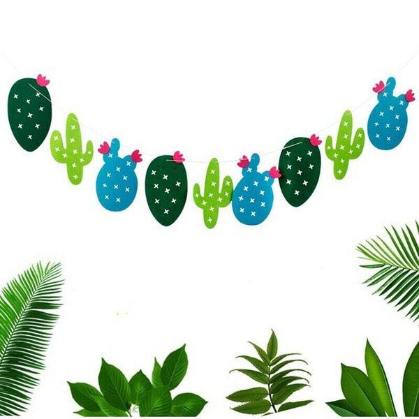 1 set Non-woven Fabric Cactus Garland Banner Flag Bunting Garland Party Fav