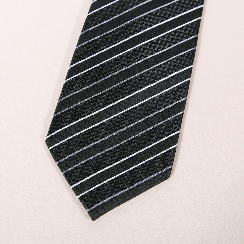 New Classic Striped Black White JACQUARD WOVEN Silk Men's Tie Necktie