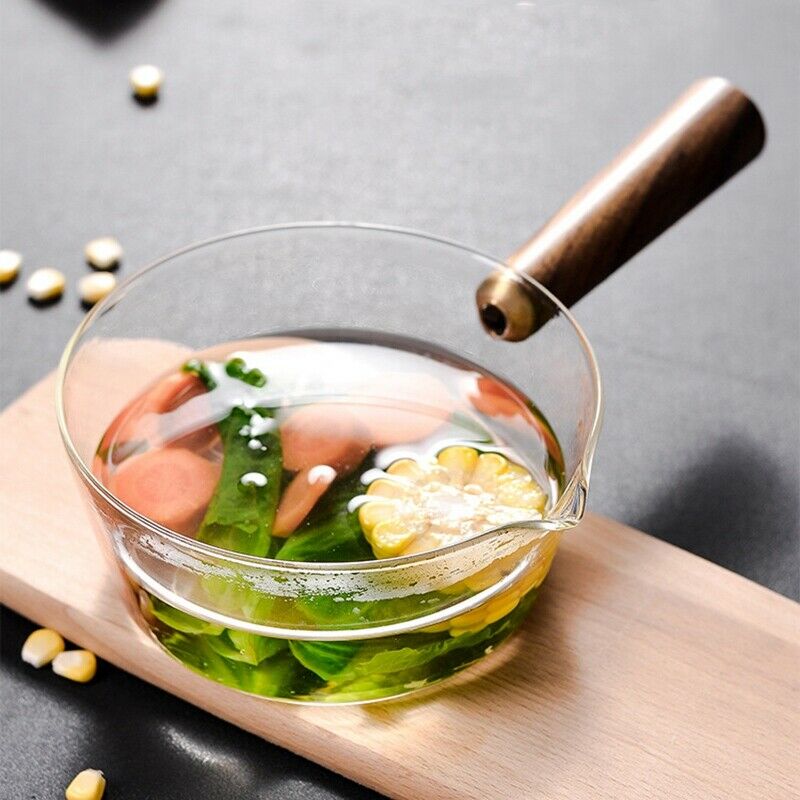 Glass Milk Pot with Wooden Handle 400Ml Cooking Pot for Salad Noodles Gas S Y1Y1