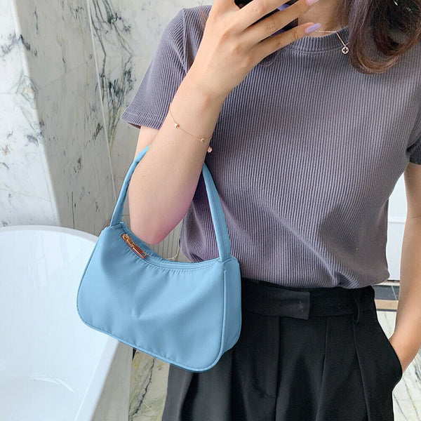 Nylon Casual Women Handbag Tote Female Solid Underarm Shoulder Bag (Blue)