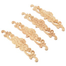 4pcs 20*5cm Rubber wood Carved Long Onlay Applique Unpainted Rose Flower Do