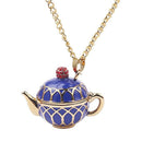 Hand Painted Teapot Pendant Long Chain Choker Enamel Necklace Fashion Jewel