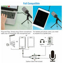 Condenser Microphone Tripod Desktop Audio Recording Computer PC Phone Mic Black