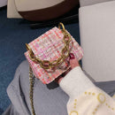 Women Woolen Messenger Shoulder Bags Mini Totes Flap Chain Handbag (Pink)