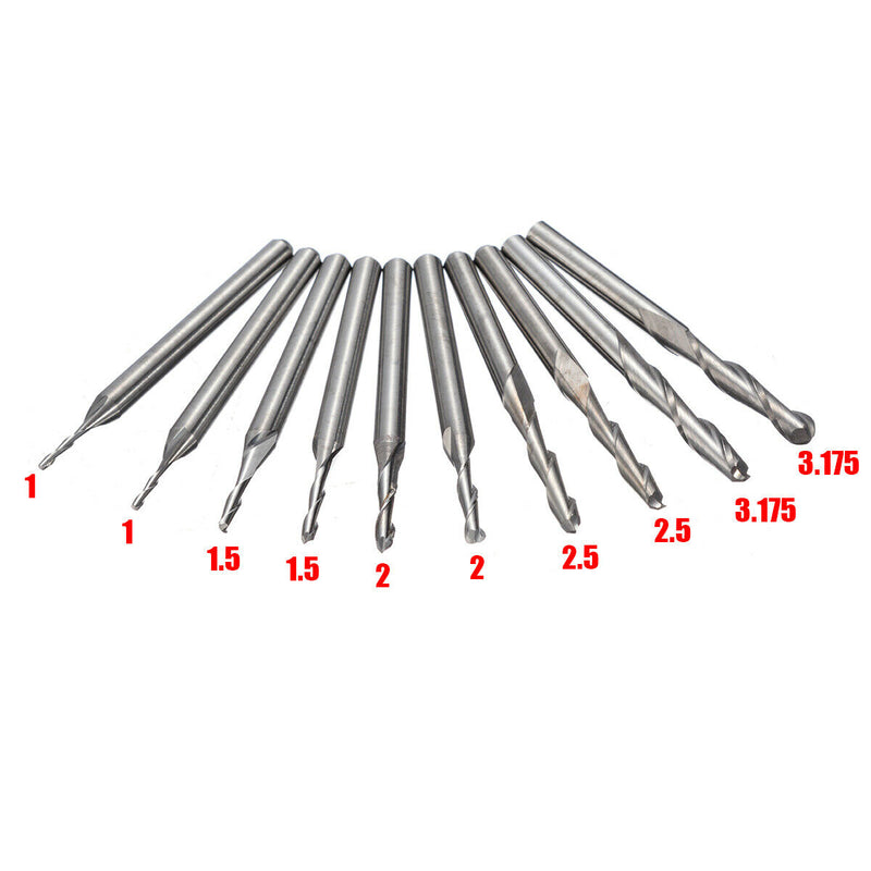 10pcs 1/1.5/2.0/2.5/ 3.175mm Carbide Ball Nose End Mill CNC Engraving Router bit