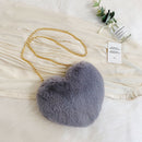 Heart Shaped Messenger Bag Women Girl Plush Shoulder Handbag (Dark Grey)